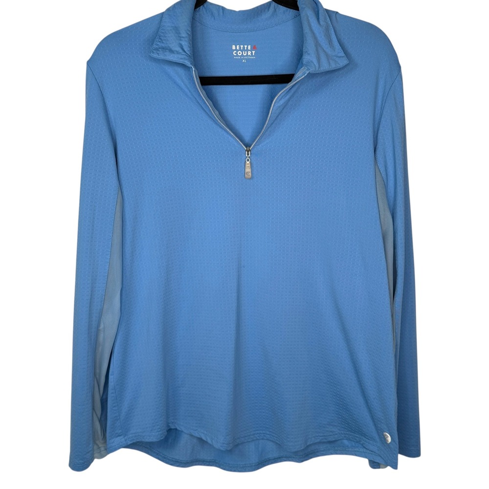 Bette & Court Womens Blue‎ Textured Quarter Zip Long Sleeve Golf Top Pullover XL